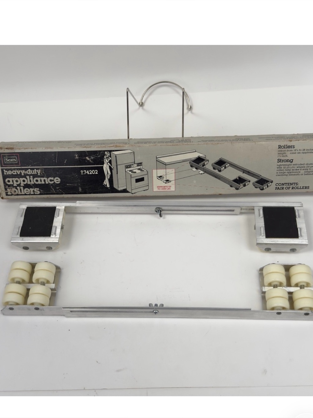 Vintage Sears Heavy Duty Appliance Rollers Pair 974202 Adjustable USA Box